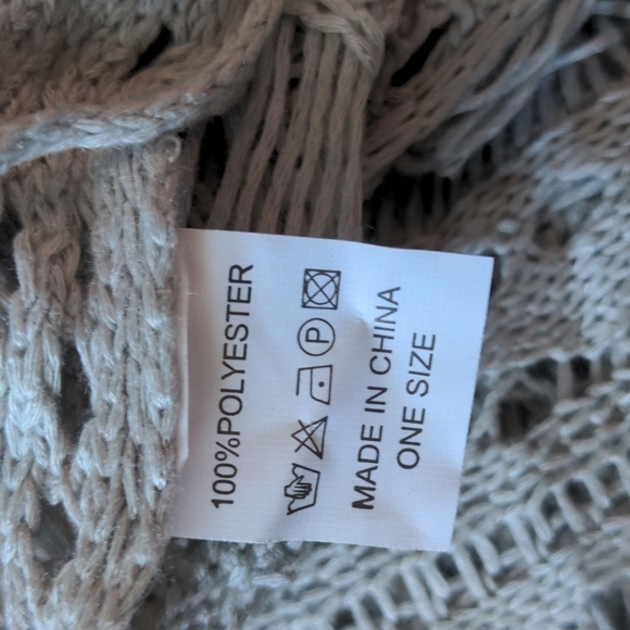 Light Gray Crochet Knit Drawstring Sides V Neck Swim Beach Cover Up One Size - Picture 6 of 6